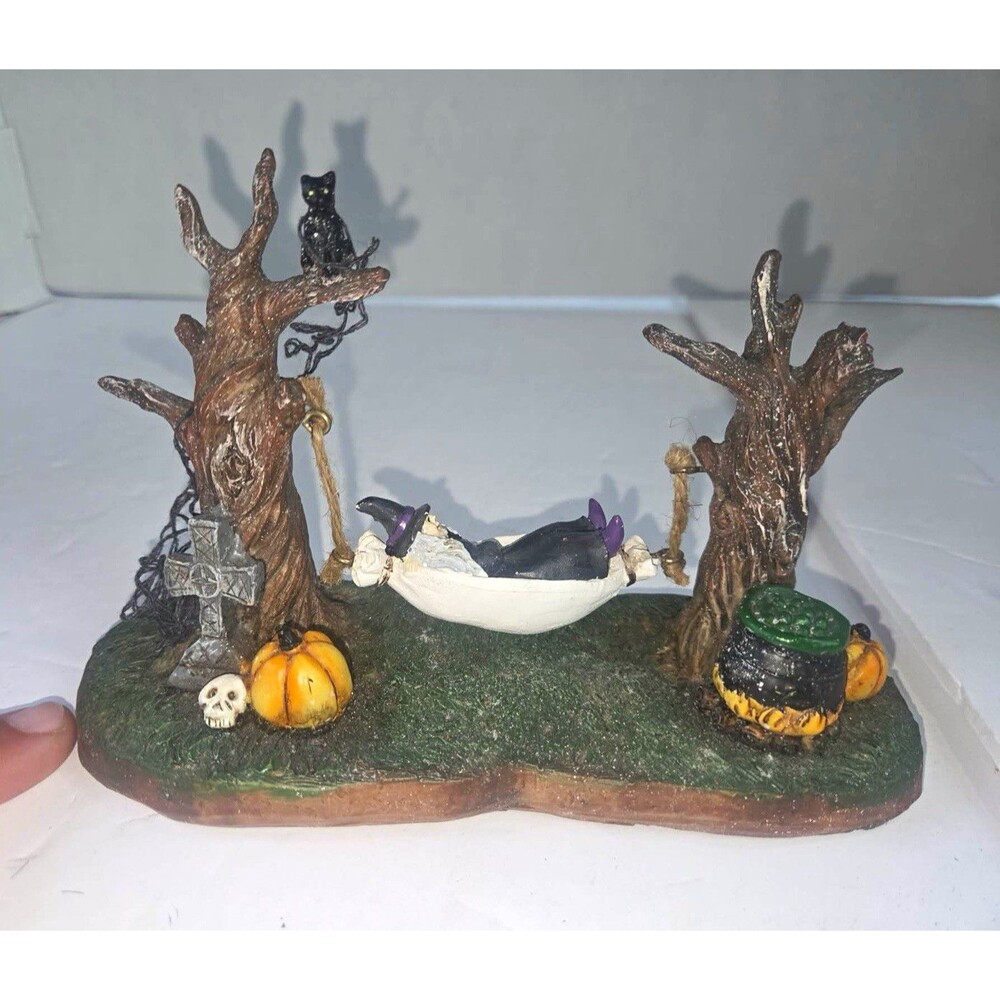 Ashland Halloween Witch in Hammock Resin Figurine w/ Trees & Pumpkins